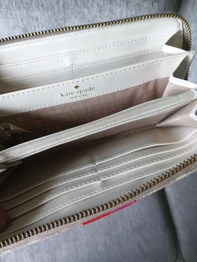 Kate Spade New York Gray Brown Canvas Striped Zip Around Cre - Thumbnail 5