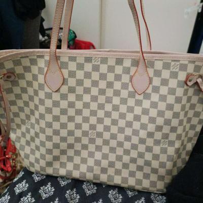 Louis Vuitton white checkered purse large
