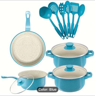 13pcs Deluxe NonStick Cookware set blue - Thumbnail 1