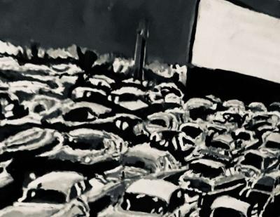 Original Old Car Movie Drive In GG  11 x 14 Black  White Can - Thumbnail 6