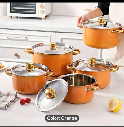 10pcs Stainless Steel Cookware Set  ORANGE - Thumbnail 1