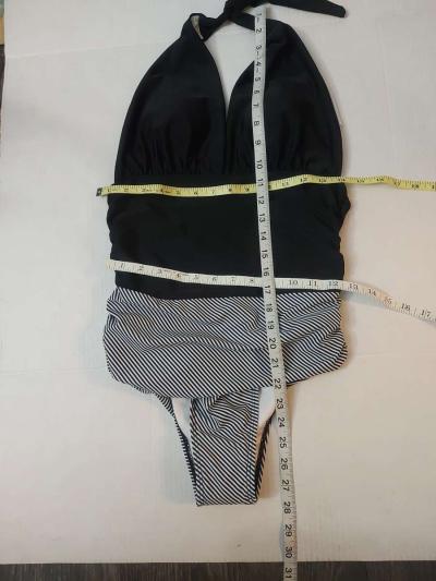 BlackWhite Halter Striped One Piece Bathing Suit Size S - Thumbnail 4