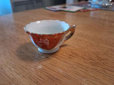 orange and pink flower design tiny teacup - Thumbnail 2