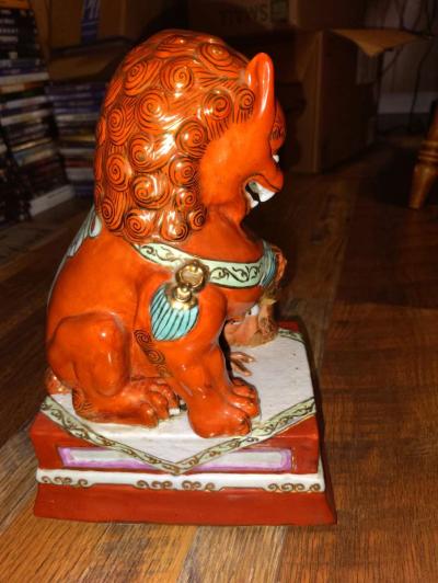 ancient Chinese red glaze porcelain Fengshui Foo Fu Dog - Thumbnail 5
