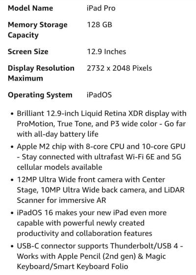 2022 Apple iPad Pro 129inch WiFi 128GB  Space Gray - Thumbnail 3