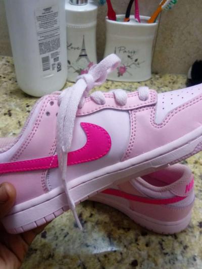 Nike Dunk Low Triple Pink Swoosh Sneakers PreSchool Size 13C - Thumbnail 6