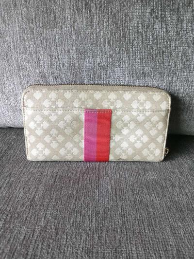 Kate Spade New York Gray Brown Canvas Striped Zip Around Cre - Thumbnail 4