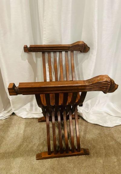 Pair Of Savonarola Lion Head Folding Thrones - Thumbnail 6