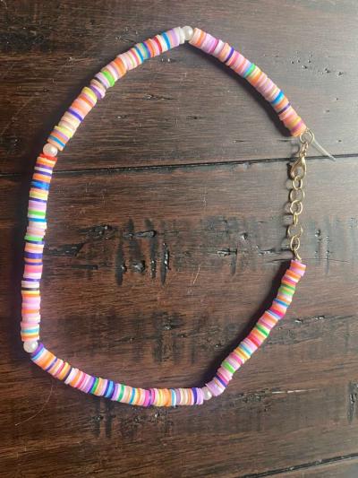 Beachy orangey necklace with pearls with different levels - Thumbnail 4