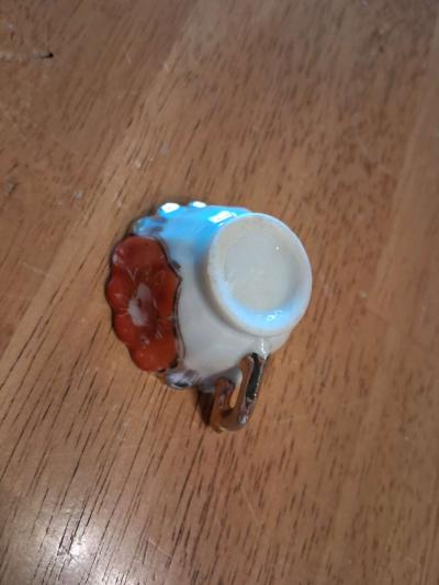 orange and pink flower design tiny teacup - Thumbnail 5