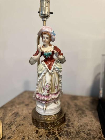 Vintage Porcelain Figurine Table Lamps Set French Man And Wo - Thumbnail 4