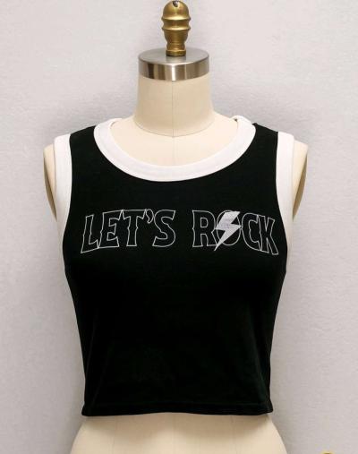 lets Rock black and white cropped tank