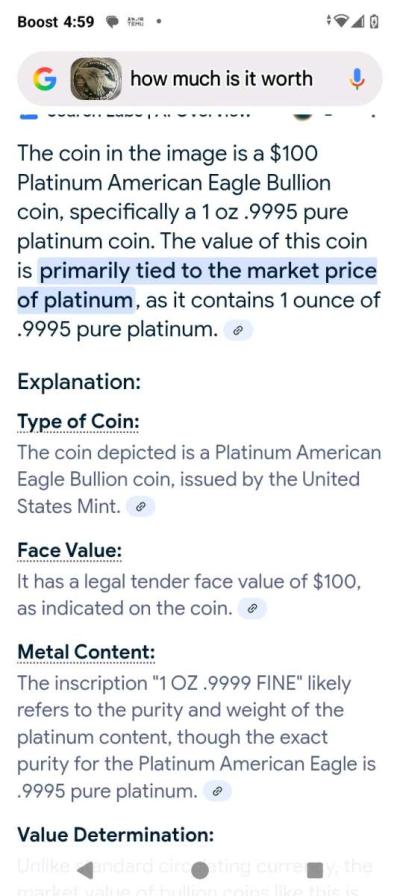 100 non circulated US mint pure Platinum coin - Thumbnail 5