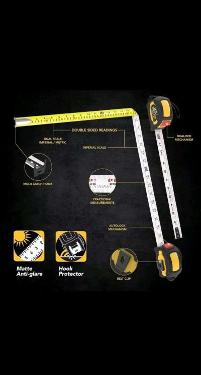 4Pack LX 204 25Ft75M Tape MeasureDualock Autolock1Inch Wide - Thumbnail 3