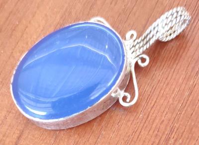 large blue opal cabochon set in sterling silver pendant - Thumbnail 4