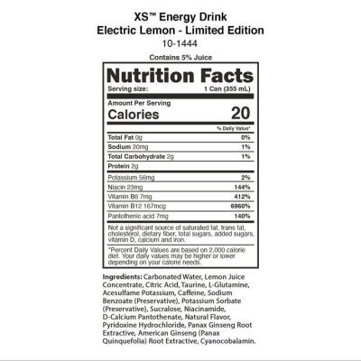 XS Energy Drink 12 oz  Electric Lemon Limited Edition - Thumbnail 2