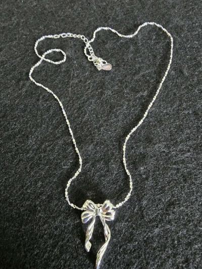 925 Sterling Silver Bow Necklace - Thumbnail 1