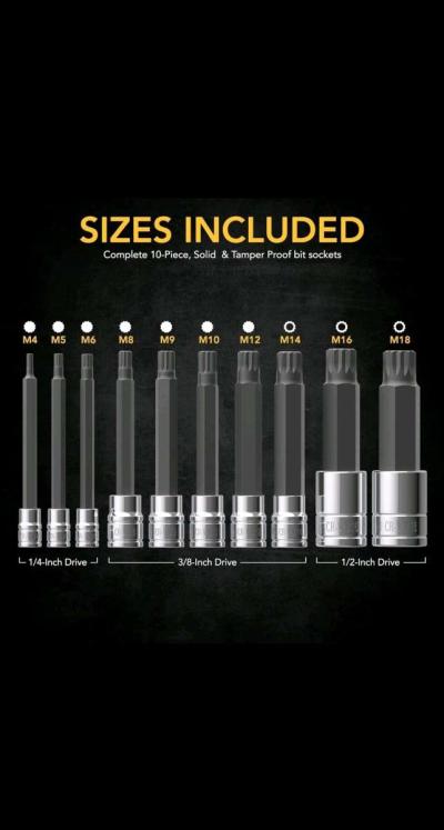 XZN Triple Square Spline Bit Socket SetExtra Long 4Inc10Piec - Thumbnail 6