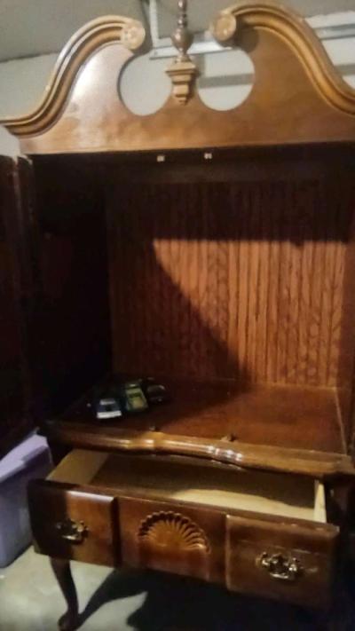 Queen Anne Style High Boy Entertainment Armoire - Thumbnail 2