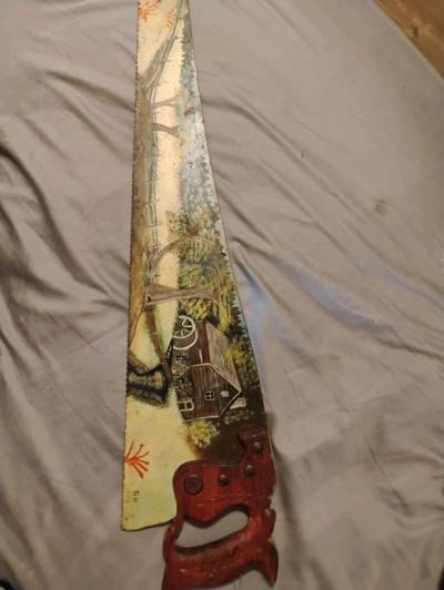 1990 AH Antique Hand Painted Saw - Thumbnail 2