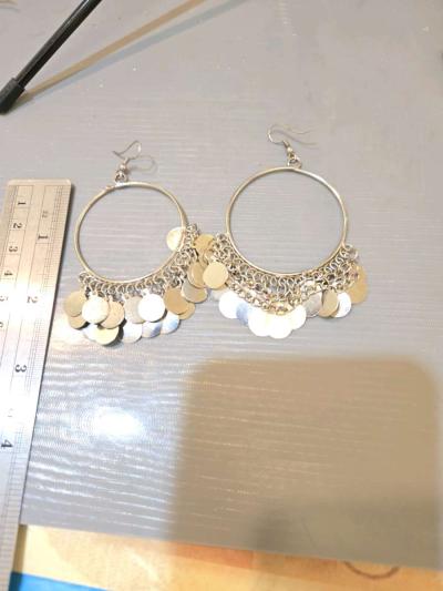 Oxidised Silver hoop earrings with silver coin accents festi - Thumbnail 3