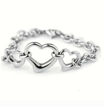Womens Stainless Steel Heart Chain Bracelet - Thumbnail 1