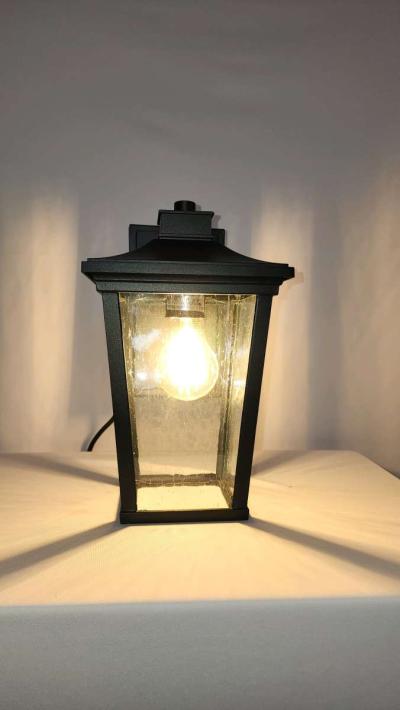 BLACK 1LIGHT OUTDOOR WALL SCONCE WITH SEEDED GLASS SHADE