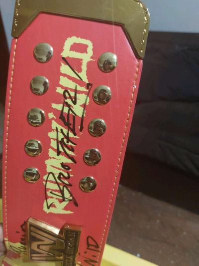 red and yellow winged eagle autographed Hulk Hogan Hall of F - Thumbnail 3