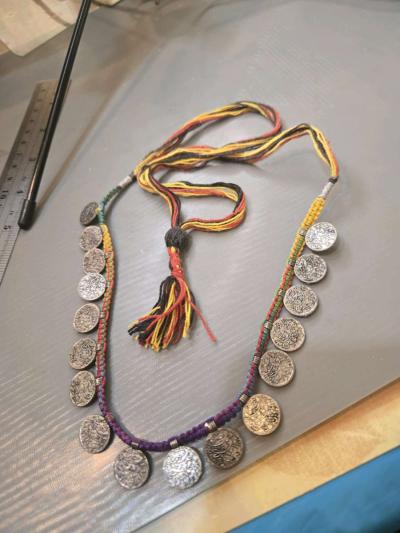 Multicoloured silver coin necklace with tassel festivalvibes - Thumbnail 2