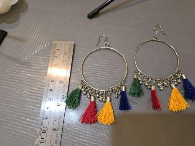 Colourful tassel earrings with silver hoops festivalvibes - Thumbnail 2