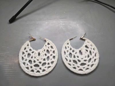 Large White crochet hoop earrings crochetjewellery - Thumbnail 2