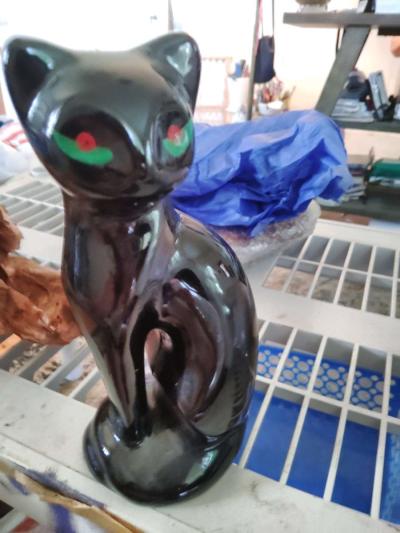 MidCentury Halloween Decor Ceramic Black Cat - Thumbnail 2