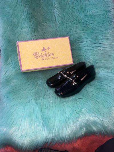 NIB Brighton Unice Black Croc With Silver Chain Womens Size - Thumbnail 2