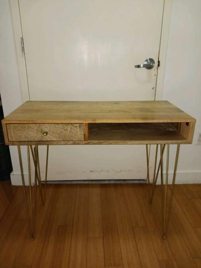 SAFAVIEH Marigold Wood Desk  Gold Legs  Modern  Stylish - Thumbnail 3