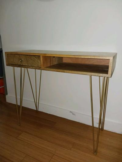 SAFAVIEH Marigold Wood Desk  Gold Legs  Modern  Stylish - Thumbnail 6