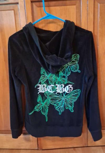 BCBGMAXAZRIA BLACK GELVET HOODIE WOMENS SMALL - Thumbnail 2