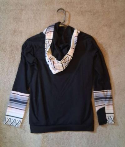 AZTEC BLACK DOUBLE HOODED HOODIE WOMENS SMALL - Thumbnail 3