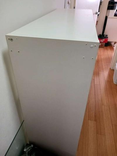 White Bookshelf on Wheels  9 Cube Storage Scratches  Holes - Thumbnail 3