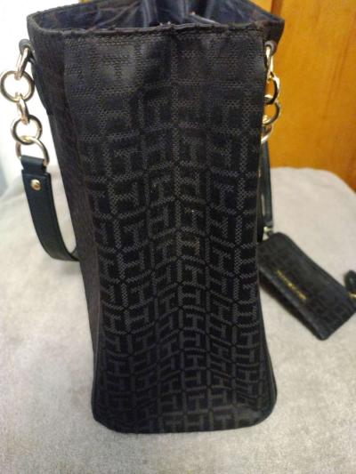 TOMMY HILFIGER Signature Black Canvas Faux Leather Shoulder - Thumbnail 5