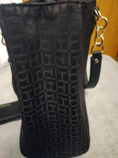 TOMMY HILFIGER Signature Black Canvas Faux Leather Shoulder - Thumbnail 4