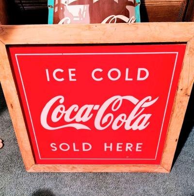 Vintage Coca Cola glass framed sign - Thumbnail 2