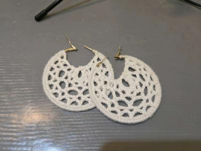 Large White crochet hoop earrings crochetjewellery - Thumbnail 4