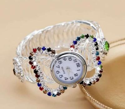 Boho Round Quartz Watches Colorful Rhinestone Stretch Bangle - Thumbnail 2