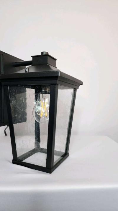BLACK 1LIGHT OUTDOOR WALL SCONCE WITH SEEDED GLASS SHADE - Thumbnail 3