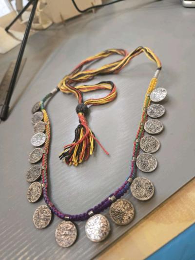 Multicoloured silver coin necklace with tassel festivalvibes - Thumbnail 4