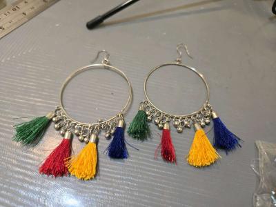 Colourful tassel earrings with silver hoops festivalvibes - Thumbnail 4