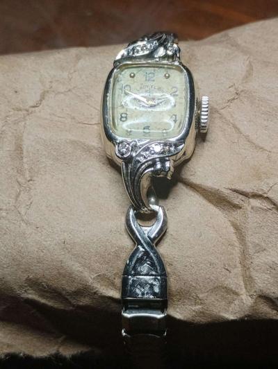 vintage Lady Elgin 14k White Gold Diamond Watch - Thumbnail 2