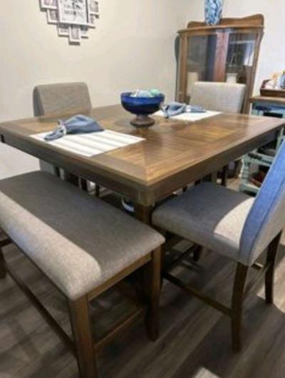 Hyland Brown Grey 48 CounterHeight Table Set w Lazy Susan