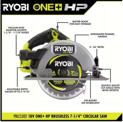 RYOBI ONE HP 18V BRUSHLESS CORDLESS 714 IN CIRCULAR SAW - Thumbnail 2