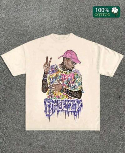 Rock Singer Retro Print HipHop Rock Style Heavy TShirt Casua - Thumbnail 1
